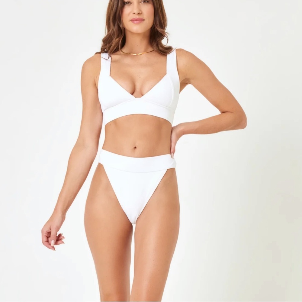 L*Space Hailey Bikini Top And Lola Bikini Bottom White XS/S  Stretch Swimwear